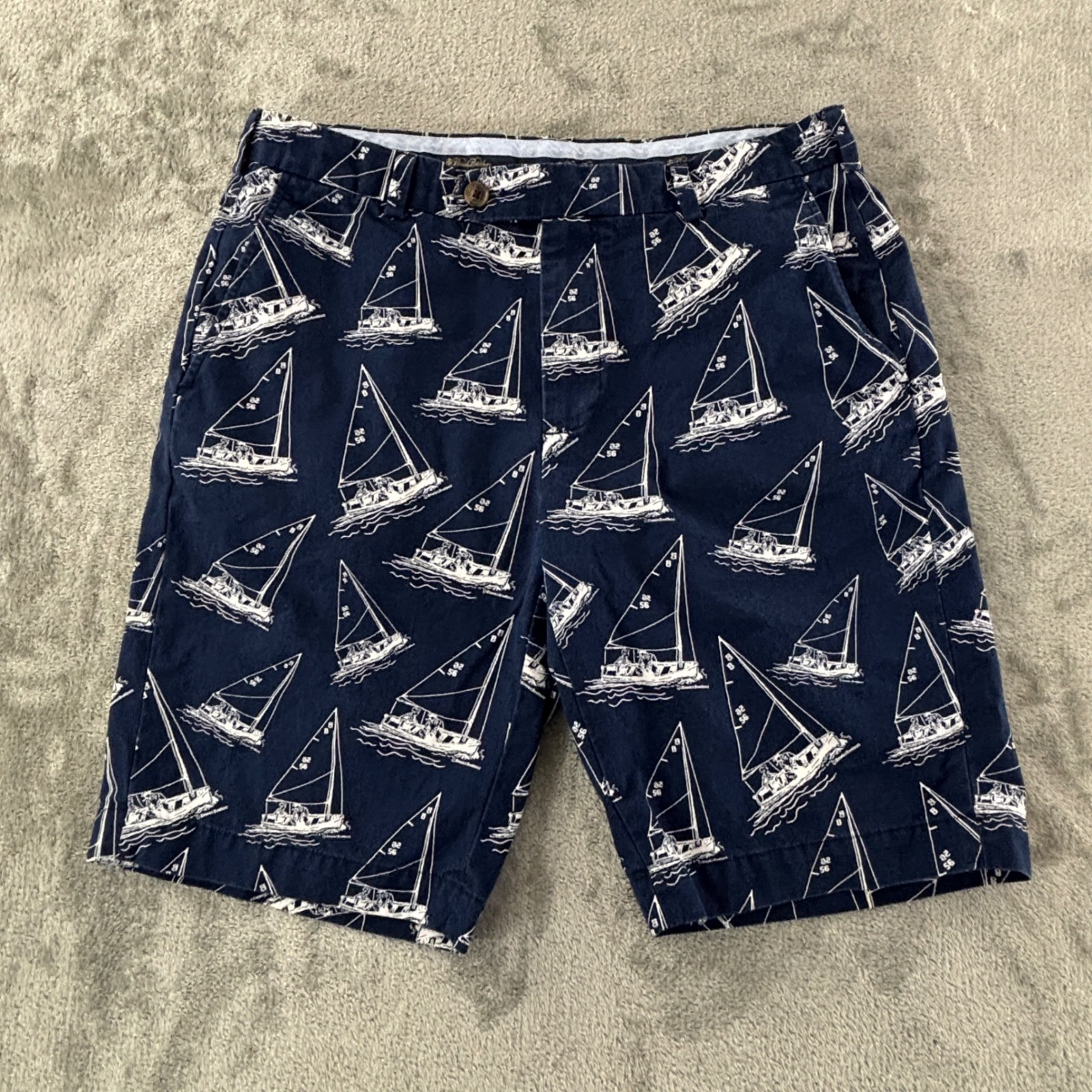 Brooks Brothers Bermuda Short Mens 34 Navy Blue Sailboat Nautical 11 Inseam